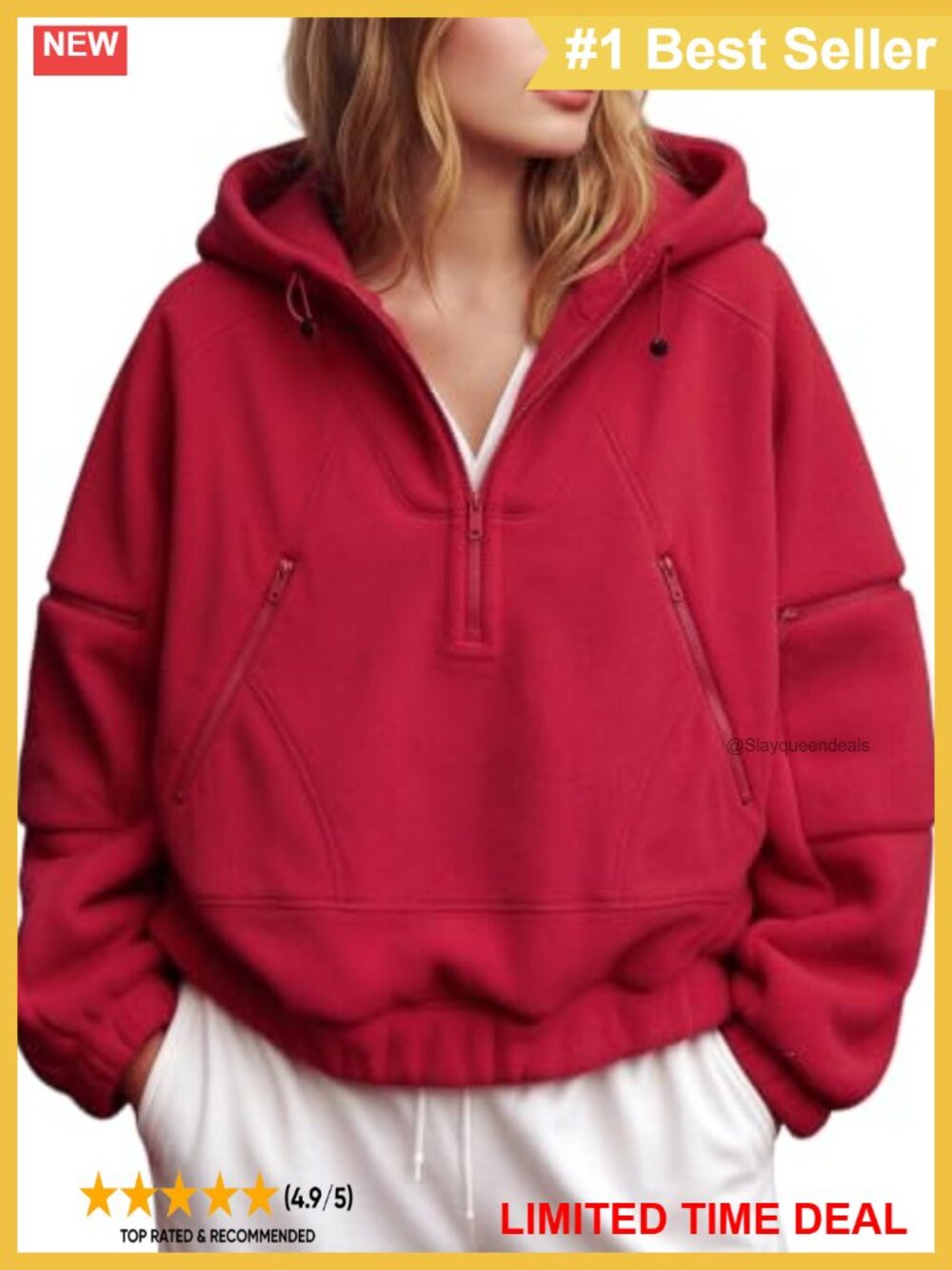 Oversized Fleece Quarter Zip Hoodie Cropped Pullover Sweatshirt